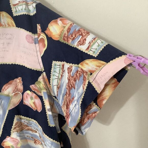 Jamaica Bay Vintage Navy Seashell Postcard Coastal Tropical Hawaiian Shirt 1X - Picture 5 of 12